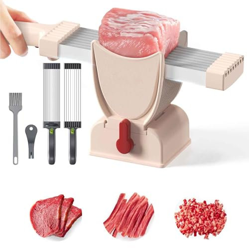 MJDHS Cortador de Carne Fresca, Grosor Ajustable de 2 o 4 mm, máquina cortadora de Carne para el hogar para Cortar, Picar, Cortar en Dados, no para Carne congelada(Color:Blanco)