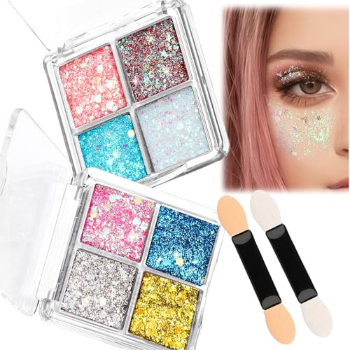 FloralGrace 2 Stück Gesichts Glitzer Palette mit 8 Farben Gel für Körper, Frauen und Kinder