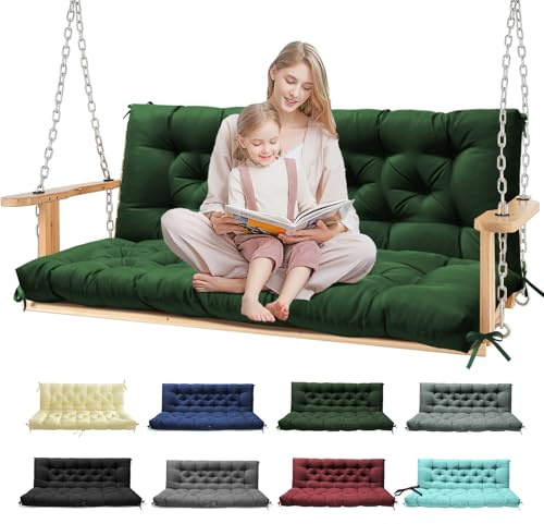 Tycdiose Porch Swing Cushions, Patio Swing Cushions Waterproof for Outdoor Furniture Thickened Outdoor Swing Bench Cushions 2-3 Seater Replacement with Ties for Outdoor Patio Swing (Green, 60x40 in)