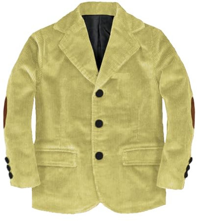 Stillluxury Chaqueta de pana con parche en el codo para niño, con solapa de muesca, abrigo deportivo para baile de graduación, lime green, 4 años