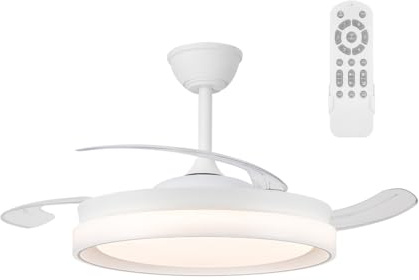 wonderlamp - Ventilador de techo con aspas retráctiles Nestera Eco Blanco, Ventilador de techo con luz y mando 45W CCT Dim 3000-4000 - 6000K