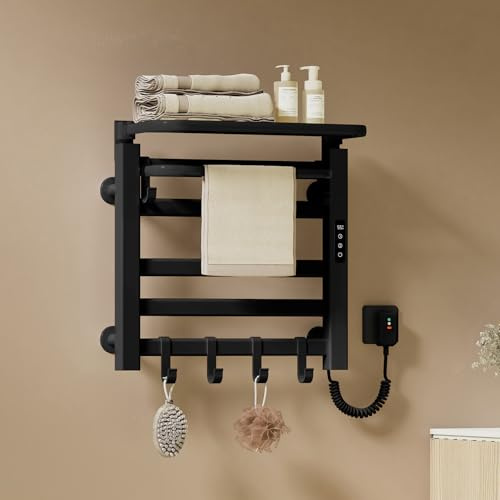 EMKE Toallero Eléctrico Baño 500 x 500 mm,Negro, 140W,Estante