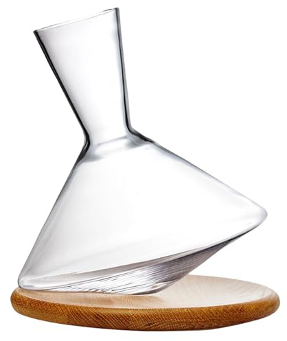 Decanter per vino in cristallo rotante a 360° con base in legno, elegante caraffa in vetro per vino rosso, regalo di lusso perfetto per gli amanti del vino e per gli uomini, accessorio elegante per la