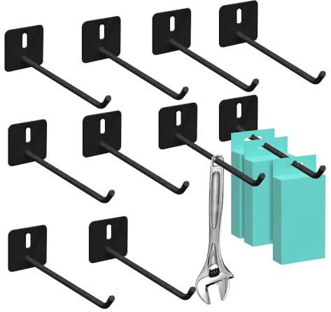 MUWINC Ganci per Pannelli Forati - 10 Pezzi Ganci Pannello Portautensili con Design Anti-Scaduta, per La Stanza Degli Attrezzi, La Cucina, ecc.(Nero, 60mm)