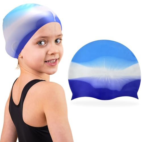 COYUN 1 Pcs Badekappe Kinder Jungen, Super Elastisch Kein Ziepen Haare Badehaube Kinder, Komfort Stoff Weich Wasserdicht Schwimmhaube, wasserdichte Silikon, Swimming Cap for Kids Jungen Mädchen