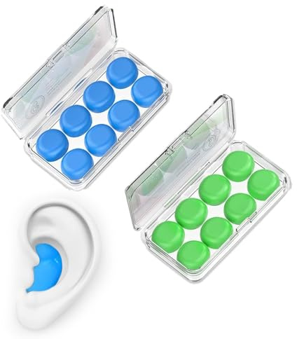 Ohrstöpsel zum Schlafen,8 Paar Sanft Silikon Ohrenstöpsel Formbar(Blau/Grün),SilikonOhrstöpsel,Ohrstöpsel mit Tasche,Weiche Silikon Ohrstöpselideal zum Schnarchen, Schwimmen, Konzert, Studieren