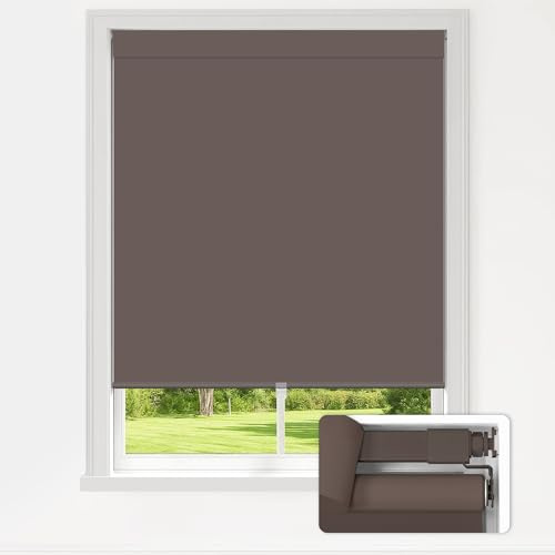LazBlinds No Drill Blinds for Indoor Windows, Blackout Roller Shades, Cordless Window Blackout Blinds, Thermal Insulated Fabric UV Protection for Home and Office, 21.5 W x 48 H, Dark Coffee
