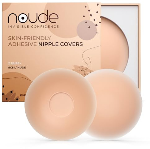 NOUDE Caches-Tétons Réutilisables Ultra-Fins Femme 8 cm Bonnet A-C – Design Qui Protège Les Zones Sensibles, Adhésif Invisible Anti-Transpiration, Effet Seconde Peau pour Tenues d’Été, Lot de 2 Paires