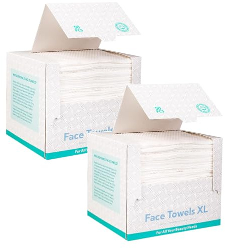 Toallitas faciales desechables XL, 100 unidades (2 paquetes de 50 unidades), toallitas faciales orgánicas, toallitas desmaquillantes ultrasuaves y gruesas para la limpieza de mujeres (2 unidades)