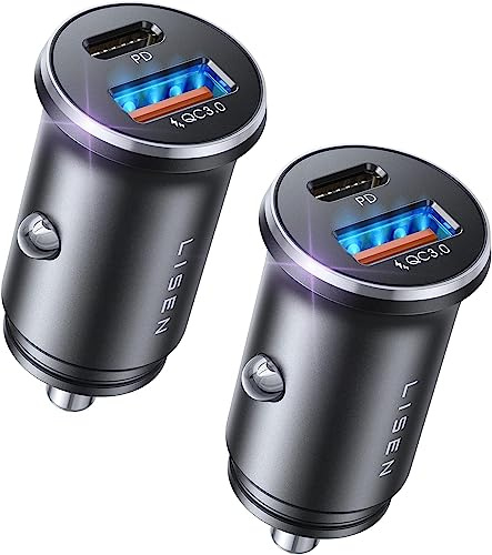 LISEN 2 paquetes de encendedor de cigarrillos USB C – 54 W metal cargador de coche PD&QC3.0 cargador de coche 12 V adaptador USB enchufe carga rápida gadgets para iPhone 17 Pro Max Air (Pack de 10)