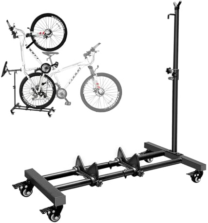 Mimoke Floor Bike Stand - Indoor Vertical Bicycle Storage Rack with Wheels, Portable and Fits for Most Bikes with Wheel 24-29 inch, Adjustable Height, Heavy Duty Steel, Easy Assembly