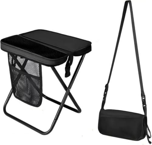 Bcuuozeeing Tragbarer Klapphocker, Tragbarer Outdoor Klappstuhl, Camping Hocker, Campinghocker, mit Reißverschlusstasche, Hocker Klappbar für Reisen Wandern Garten Angeln Grillen Strand, Schwarz