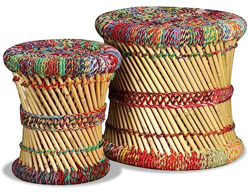 vidaXL Hocker mit Chindi-Details 2 STK. Mehrfarbig Bambus