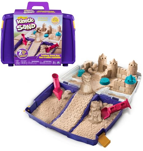 Kinetic Sand, vikbar sandlåda med 0,9 kg leksand, 7 formar och verktyg, sensoriska leksaker för barn från 3 år