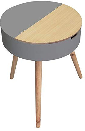 iDiffusion - Mesa auxiliar con baúl escandinavo, diámetro 45 cm – gris.