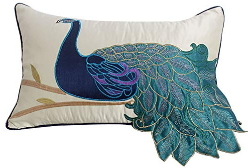 vctops Embroidered Peacock Decorative Throw Pillow Case Silky Satin Cushion Cover Peacock 3 12X20