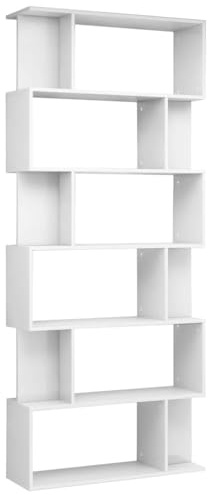vidaXL Bücherregal Raumteiler mit 6 großen 12 kleinen Fächern Wandregal Standregal Aktenregal Raumtrenner Regal Hochglanz-Weiß 80x24x192cm