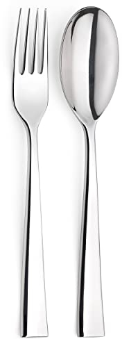 Th Thomas P501348 - Set di 2 posate da cucina, in acciaio inox, con forchetta e cucchiaio grande, manici facili da impugnare, ideale per servire insalate, pasta, verdure e piatti