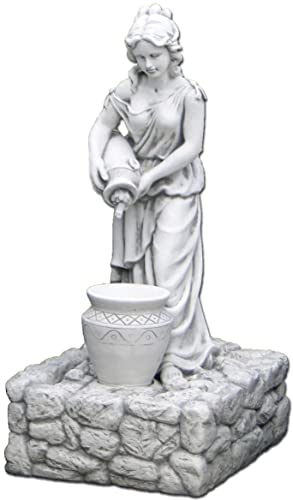 Fontaine de jardin en pierre - Figurine de femme avec le pichet, grande décoration extérieure, 98 cm