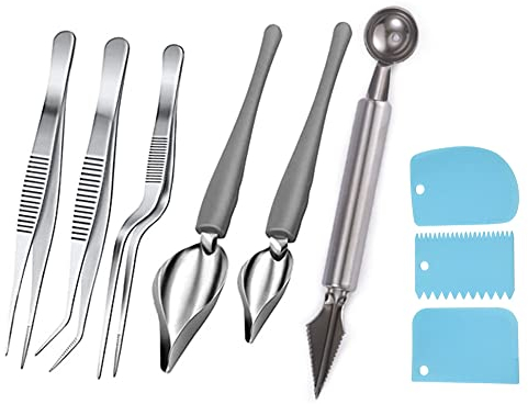 9 Stück Dekorierlöffel Set, Dekorierlöffel Saucenlöffel Edelstahl Kochpinzette Präzisionszange mit gezackten Spitzen, kulinarischen Ziehlöffeln,Zeichnen Sie schöne Motive zum Dekorieren Ihrer Teller
