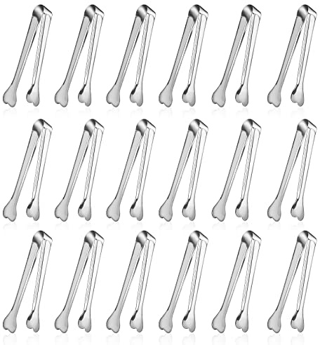 Dmoera 18 Pack Premium Small Serving Tongs, Mini Stainless Steel Appetizer Tongs 4.33Inch Silver