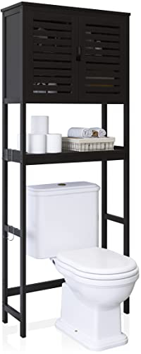 SMIBUY Bad Lagerung Regal mit Schrank, Bambus über die Toilette Veranstalter Rack, freistehende Toilette Platzsparer mit 3-Tier verstellbare Regale (schwarz)