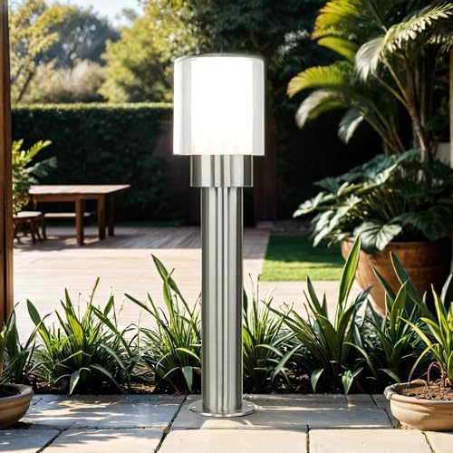 Licht-Erlebnisse Wegeleuchte aus Edelstahl in Chrom IP54 Hof Garten 50 cm hoch E27 blendarm Modern stilvoll kleine Stehlampe Outdoor