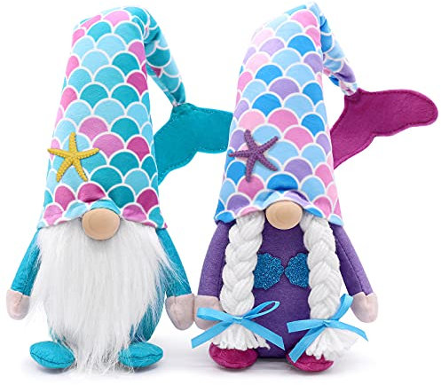 Rhdekoein 2 Stück Wichtel Meerjungfrau Sommer Wichtel Figuren Zwerg Plüsch Skandinavische Tomte für Küche Frühlingdeko Geburtstagsgeschenk für Frauen Mama Hochzeitstag