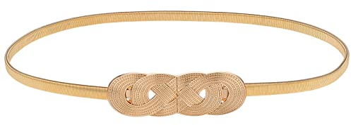 Giantree Stretchgürtel Damen, Verstellbarer Dünner Metall Taillengürtel für Kleid, Ledergürtel Mode Slim Belt Women (Gold)