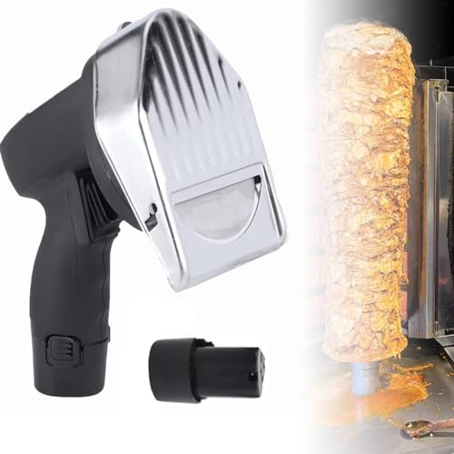 Couteau à kebab électrique sans fil Shawarma Doner, couteau à kebab turc commercial 80 W, coupe-gyroscope professionnel en acier inoxydable, épaisseur réglable 0-8 mm, 2800 tr/min pour couper le