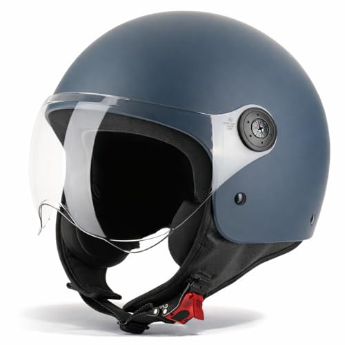VINZ Duoro Jet typ motorcykelhjälm för skoter och moped | För män och kvinnor | Storlekar XS till XXL | Integrerat visir | ECE 22.06 godkänd