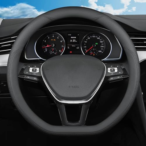 SZYUCHEN D-Shaped Steering Wheel Cover for Volkswagen VW Atlas Tiguan Jetta ID.4 Passat Taos Golf Beetle Polo GTI Touareg CC SEL SE R-line S Cross Sport Car Accessories, 14.5-15 inch Black | for Volkswagen Passat Taos Golf Beetle Polo GTI Touareg CC SEL SE R-line S Cross Sport Car, 2027 2026 2025 14.5-15 inch Black