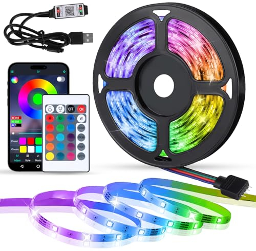 MXTIMWAN Striscia LED 5 Metri,Strisce Led Adesive,Led Tv Retroilluminazione Intelligente,Strisce Led Rgb con APP Bluetooth e Telecomando,Strisce led Sincronizzazione Musicale,Luci Led camera da letto
