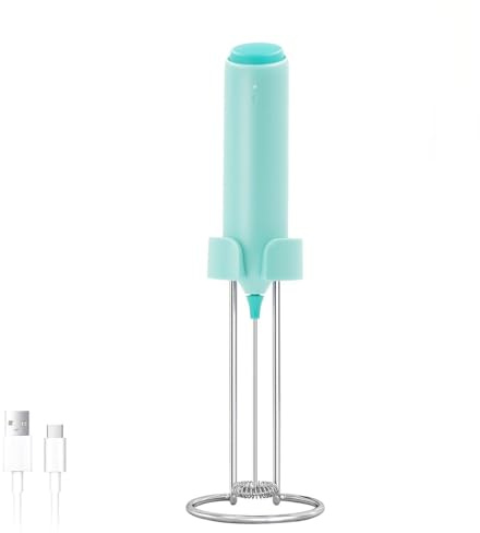 ELMWAY Rechargeable Milk Frother – Handheld Electric Whisk for Coffee, Latte & Matcha, Ergonomic Grip with Charging Stand or Wall Mount Holder – Green