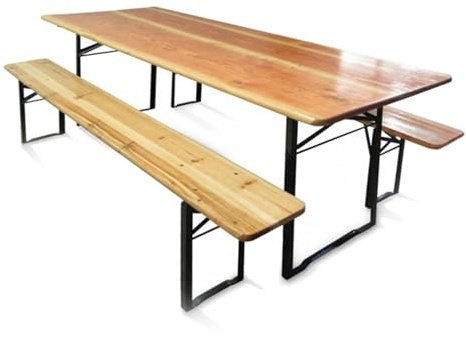 Dmora - Set Tisch und Bänke verschließbar für Brauereien, Farbe: Braun, der Tisch misst 220 x 76 x 80 cm, die Bank misst 220 x 46 x 24 cm