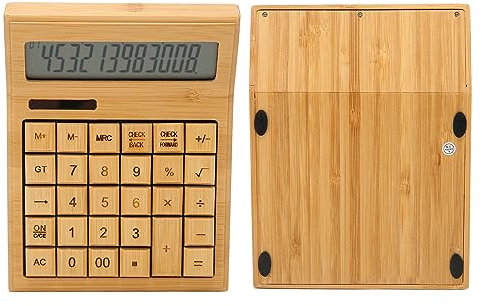 Holz-Solarrechner, Multifunktionaler, Umweltfreundlicher Rechner mit Großem Display und 29 Großen Tasten, Solarbetriebene Batterie, für das Büro zu Hause und die Schule