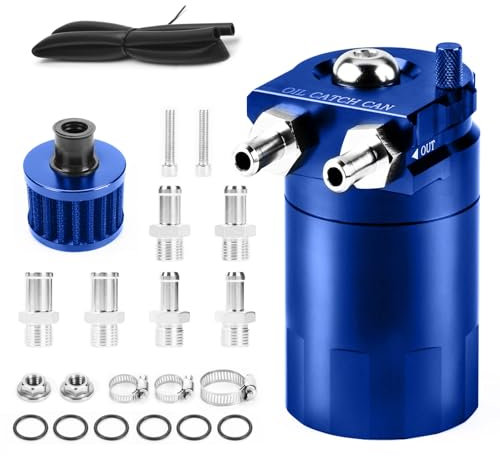 comeder Oil Catch Can, 300 ml Aluminum Oil Catch Breather Can Auto, Universal Aluminum Reservoir Tank with Filter, Joints, PVC Hose, Cable Ties, Screws, Nuts, O-rings (Blue)