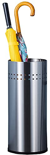 Regenschirmfass Regenschirmständer Silber Runder Metall Regenschirmständer Mit Rutschfester Basis Und 2-Haken, 50 cm Hoher Hohler Regenschirm Organizer Stand, Für Tür/Ecke/Korridore/Veranda