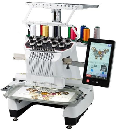 OmePS Machine à Broder Commerciale à 12 Aiguilles, Machine à Coudre Automatique par Ordinateur 1000 TR/Min, tête Unique, écran LCD 10'', Fonction de Broderie de Chapeau de Broderie de vêtement