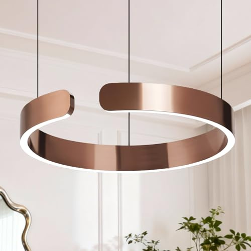 KlkrzJwy 23.6'' LED Moderne Luci Pendenti Cerchio Lampada a Sospensione da Soffitto 3 Colori Dimmerabile Lampadario Altezza Regolabile Lampada a Sospensione di Lusso Oro per Camera da Letto