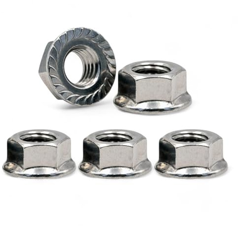 M8 Flange Hex Nuts - 8mm Serrated Steel Flanged Nut - Pack of 5