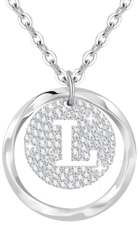 Tusuzik Collar de Iniciales L para Mujer en Plata de Ley 925 Personalizado con Letra de Plata Collar con Zirconia Cúbica Joyería Ajustable de Plata para Mujer