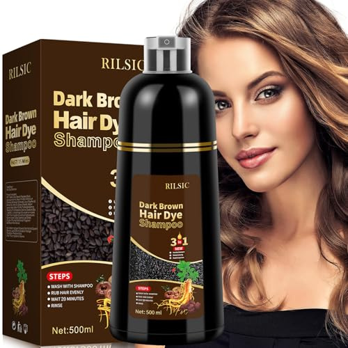 Shampoing Colorant, 500ml Naturelle Shampooing Tcheveux colorés, Dark Brown Hair Dye Shampoo 3 in 1, Shampoing Cheveux Blanc Instantanée,Coloration Chatain Foncé, Teinture Femme Homme (Chatain Foncé)