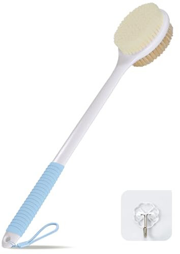 42 cm Rückenbürste für die Dusche, rutschfeste Duschbürste mit langem Griff, weiche und steife Borsten, Peeling-Badebürste für nasses oder trockenes Bürsten (blau)