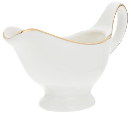DINHEAROM Salsiera in Ceramica Bordo Dorato, Brocca Per Salsa Di Bistecca e Tazza Per Condimento Per Insalata, Contenitore Per Salsa Compatto Per Uso Domestico