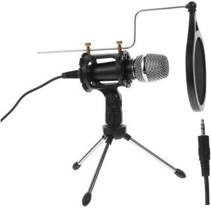 IMIKEYA Microphone à Condensateur et Support de Bureau avec Trépied Filtre Anti-pop en Noir pour Téléphone et Ordinateur pour Enregistrement et Karaoké