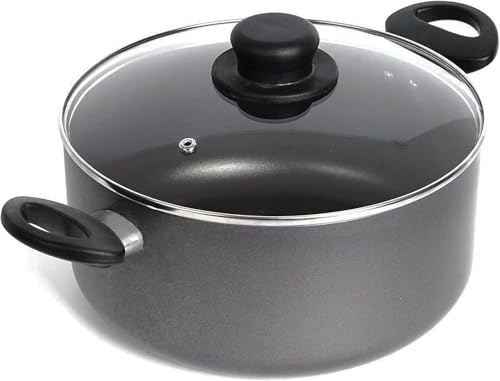 Non-Stick Stock Pot with Glass Lid, 2.5mm Aluminium, Induction Compatible, Dishwasher Safe, Heat Resistant Handles (24cm - 5Litre)