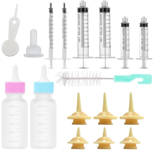 17 Pcs Kitten Bottle Set, Kitten Bottle Feeder, Puppy Bottles for Feeding Newborn Suitable for Puppys Kitten Small Mammals and Other Newborn Pets