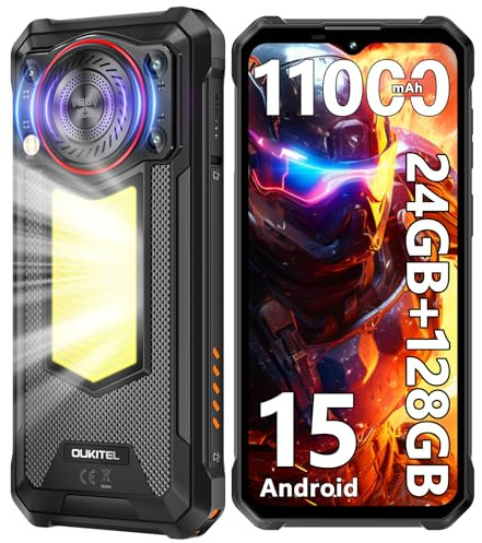 OUKITEL WP53 Rugged Smartphone Android 15, 11000mAh, 24GB+128GB/1TB Rugged Phone, 128dB Speaker Mobile Phones, 6.52 Display Waterproof Phone, Camping Light, 13MP Camera, 4G Dual SIM/IP68/NFC