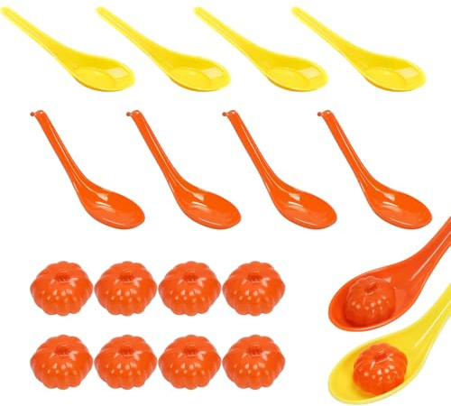 CWWYQ 16 Pcs Egg and Spoon Race, Games Kids Egg Balance Game, Fall Harvest Party Garden School Sports Day Includes 8 Plastic Spoons & 8 Autumn Pumpkins, Classic Outdoor Carnivals for Kids